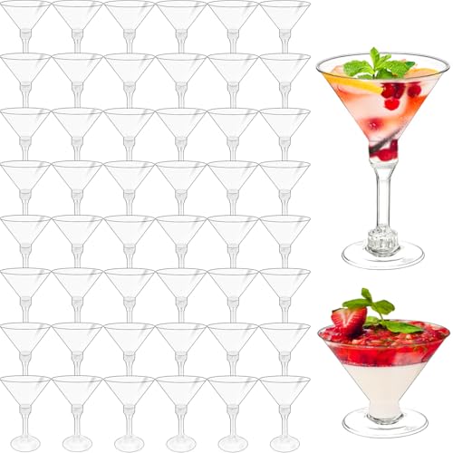 50 Pack Plastic Martini Glasses,5 oz Disposable Cocktail Glasses,Unbreakable Tall Stemed Wine Glasses for Party Wine,Champagne,Margarita