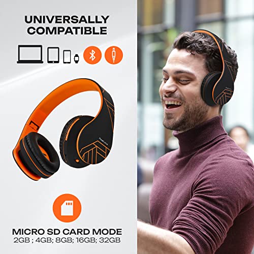 Bluetooth Koptelefoons, PowerLocus P2 draadloze Over-Ear Koptelefoon Inklapbaar, Met microfoon, Micro SD slot, FM Radio, draadloze en kabel Koptelefoon voor Smartphone, Tablets, Laptops, TV (Oranje) - Afbeelding 4