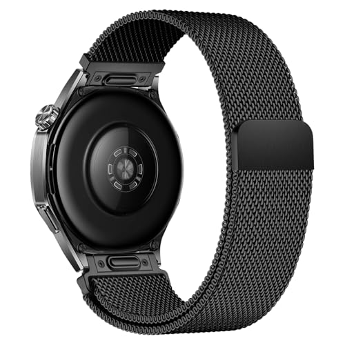 SinMutisme Replacement Band Compatible with Huawei Watch GT 6 Pro/6/GT5 Pro/5/4/3 46mm Bands, Press-Fit Stainless Steel Mesh Magnetic Strap, Adjustable Wristband (Black)
