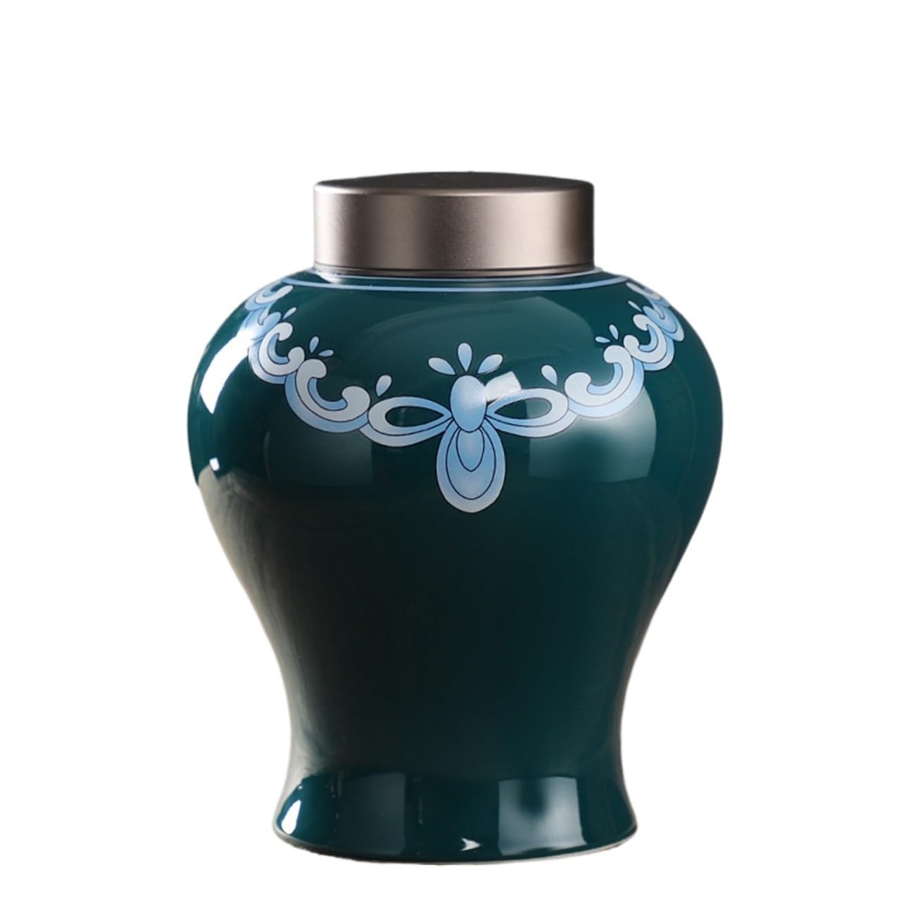 GFJHdfhE Chinese Style Decorative Jar General Tea Can With Alloy Lid Ceramic Ginger Jar Sealed Storage Flower Display(Grün)
