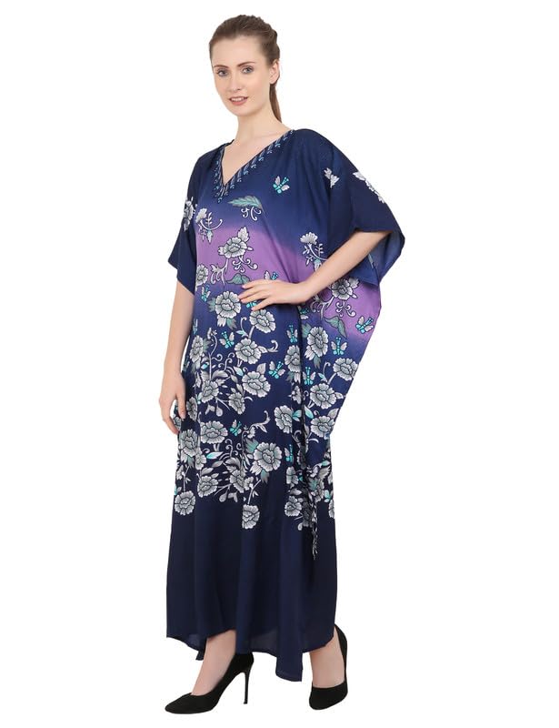 Image of Miss Lavish London Kaftan Dresses for Women Plus Size Long Batwing Sleeve Caftans, V Neck Moo Moo Printed Beach Cover Up Maxi Beach Dress, Bathing Suit Cover-Up Loungewear
