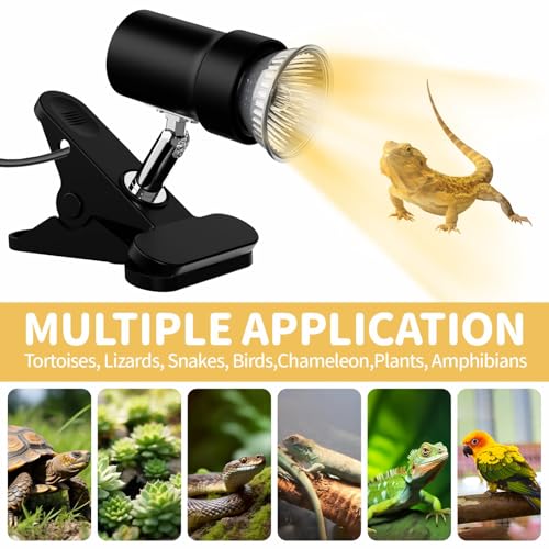 GOZILLA Reptile Heat Lamp, Turtle Lamp with 50W UVA/UVB Turtle Light Bulb, 360°Rotatable Clip Reptile Basking Light for Amphibian and Reptile Tanks, Terrariums, Cages.(Black)