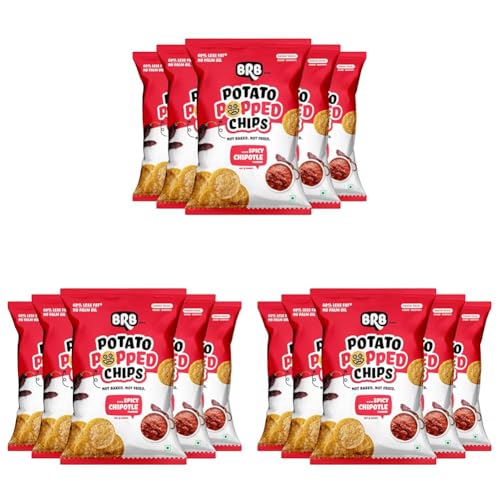 Image of BRB Potato Popped Chips | Spicy Chipotle Flavour | Not Fried. Not Baked | 60% Less Oil, Lower Calorie, Healthy Snack | 5 x (48g /51g) Combo Pack (weight may vary) (Pack of 3)