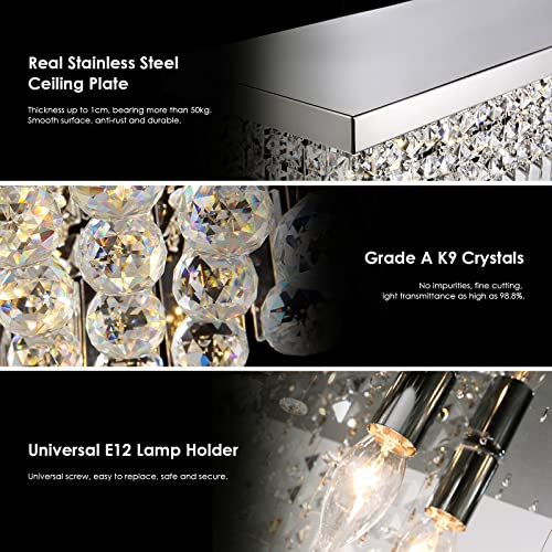 Siljoy Rectangle Chandelier, Modern Crystal Raindrop Chandelier with K9 Crystal, 8-Lights Flush Mount Ceiling Lights Fixture L40 X W10 X H10 - Image 5