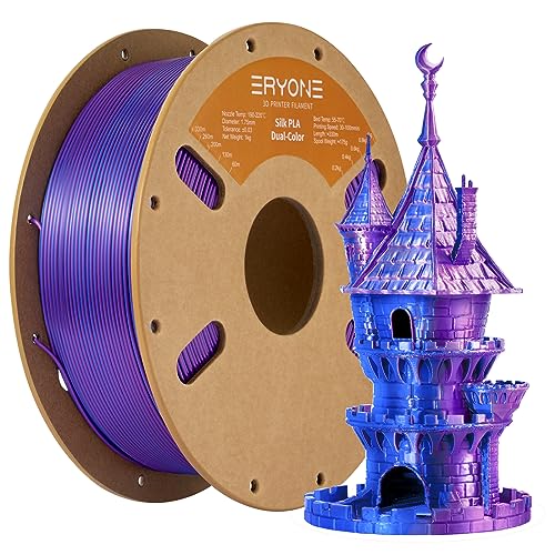 Image of ERYONE Silk Dual Color PLA Filament 3D Printer 1.75mm + /- 0.03mm, Bicolor Filament Two Tone PLA 1KG(2.2lbs) Cardboard Spool, Purple Blue