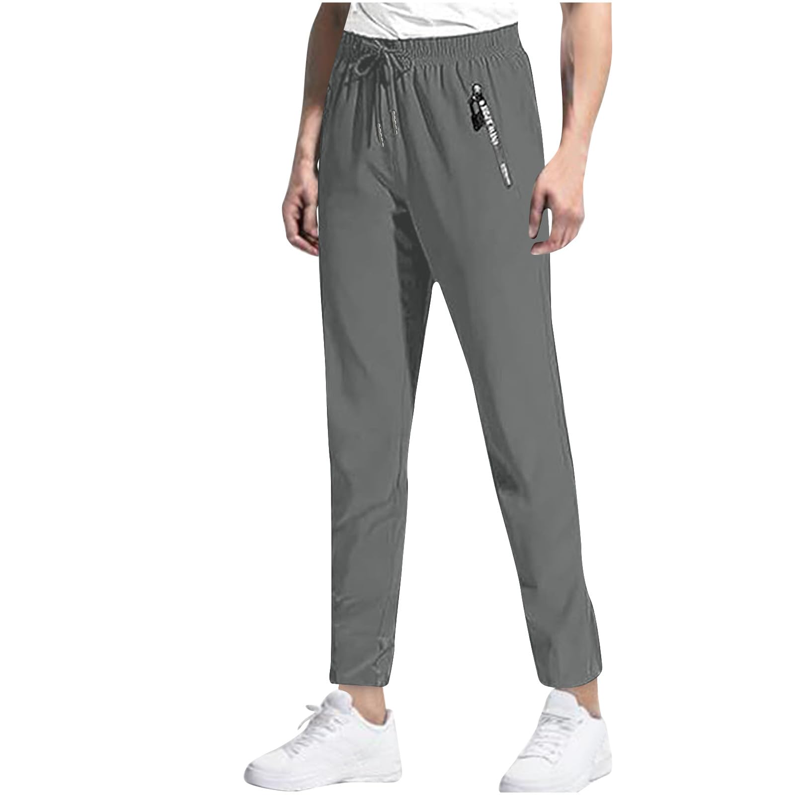 Mens Sweatpants Elastic Drawstring Waist Trousers Lightweight Stretch Running Pants Straight Leg Pant with Pockets