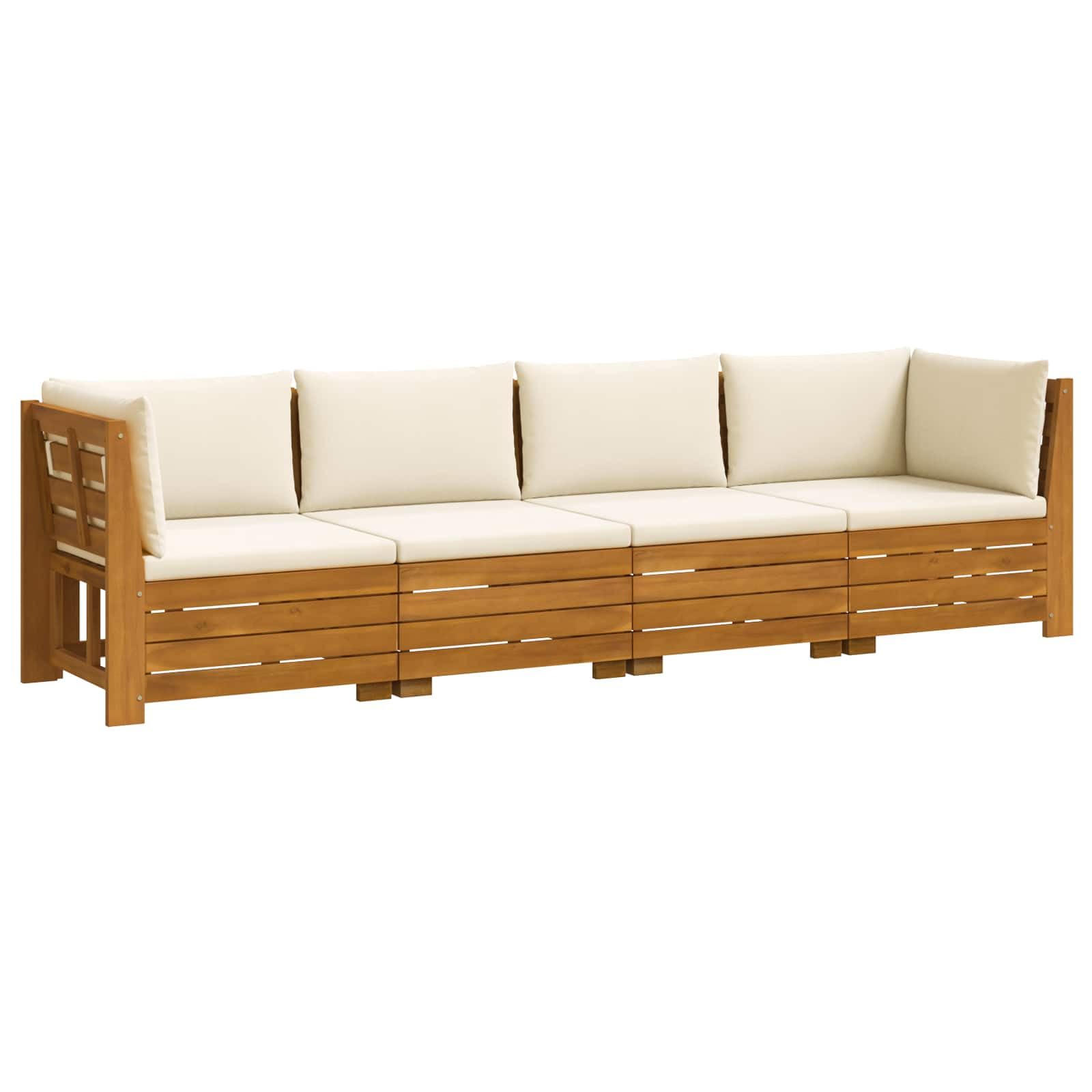 Juego de sofás de exterior de madera maciza de acacia con 4 cojines modulares para jardín, terraza o balcón, color marrón