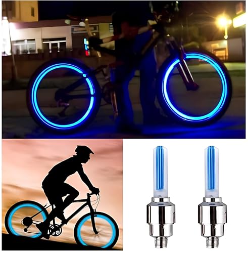 Image of PulGos Bicycle Tyre Led Light Rim Valve Cap Flashing with Motion Sensor Blue LED for Bicycle Set of 2 Blue LED Wheel Reflectors, Cycle Accessories, Smooth Tread, Reliable Grip, Cycle Tyre Valve Light