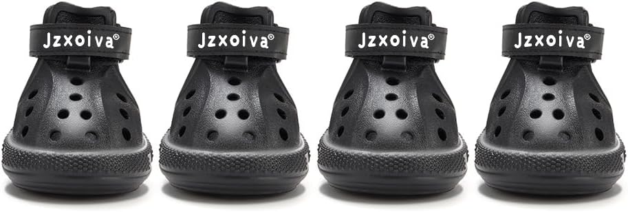 JZXOIVA Dog Shoes for Hot Pavement, Dog Booties for Small Dogs, Breathable Dog Boots & Paw Protectors, Adjustable Non-Slip Rain Booties, Waterproof Pets Sandals for Beach Black Size 1 Black #1 (1.97"*1.18")(Inner L*Inner W)