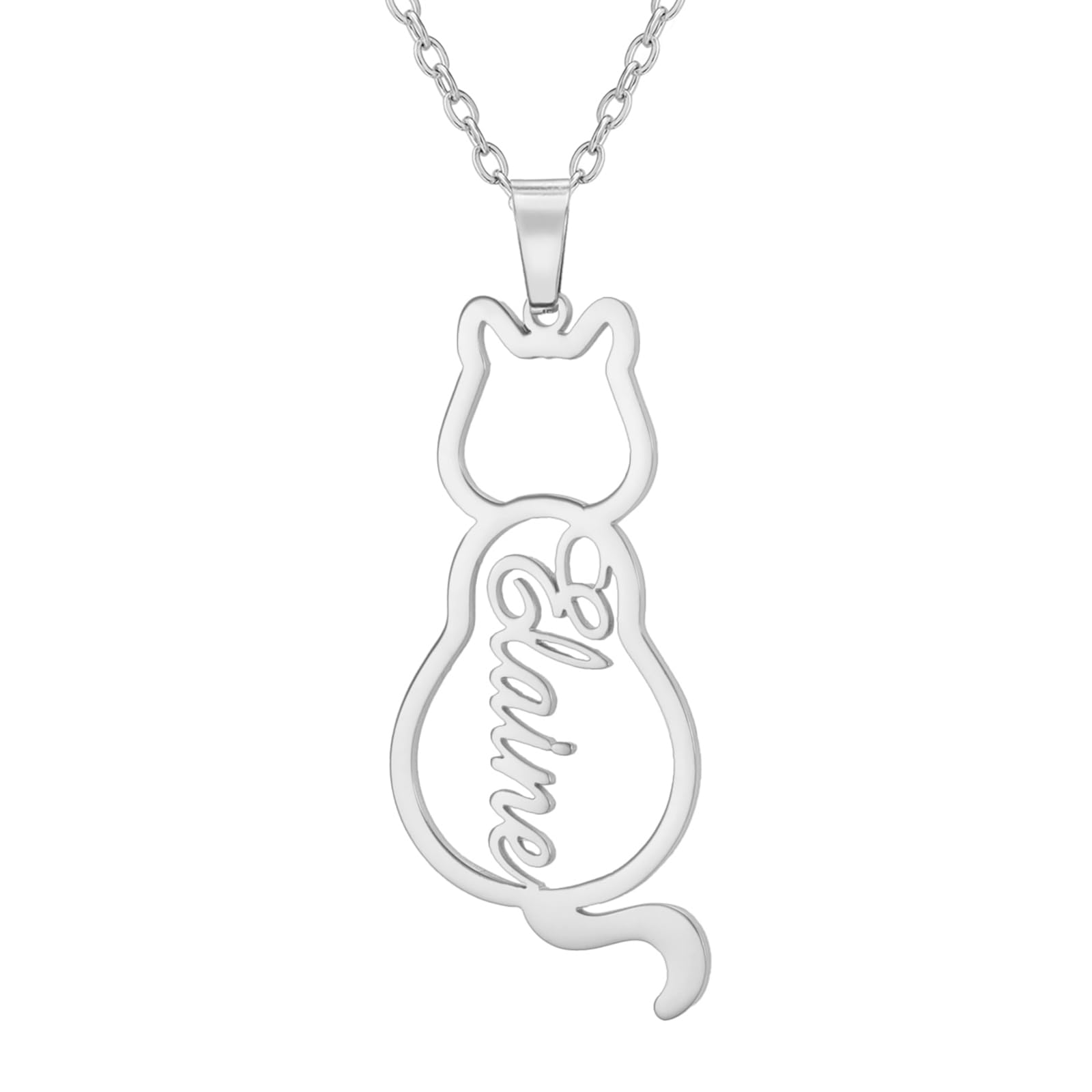 TEAMER Collar con Nombre Personalizado de Gato Delicado Colgante con Nombre de Gato Personalizado Grabado Personalizado Joyas Conmemorativas para Mascotas para Mujeres Hombres