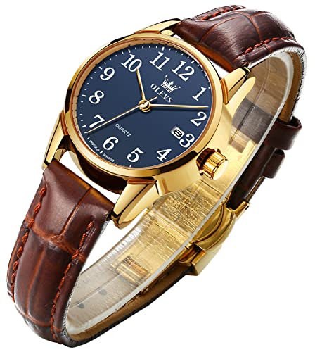 Image of OLEVS Women's Business Dress Watches for Ladies Female Brown Leather Strap Small Face Dress Analog Quartz Wrist Watch with Calendar Day Date Waterproof Luminous Gift Classic Casual Retro Band