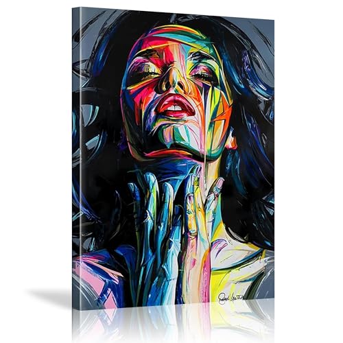 Toile portrait femme abstrait coloré 30x52cm - Impression affiche décoration murale salon