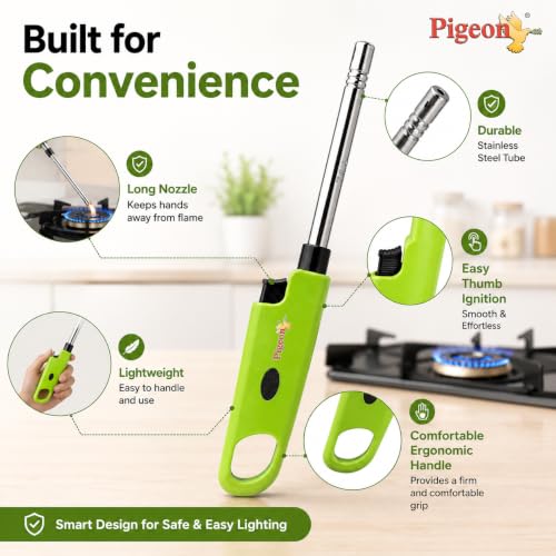 Image of Pigeon Flash Gas Lighter Set of 2 | Piezo Ignition Technology | Stainless Steel Long Nozzle | Ergonomic Grip | Manual Gas Stove Lighter | Suitable for LPG & PNG Gas Stoves | No Battery Required