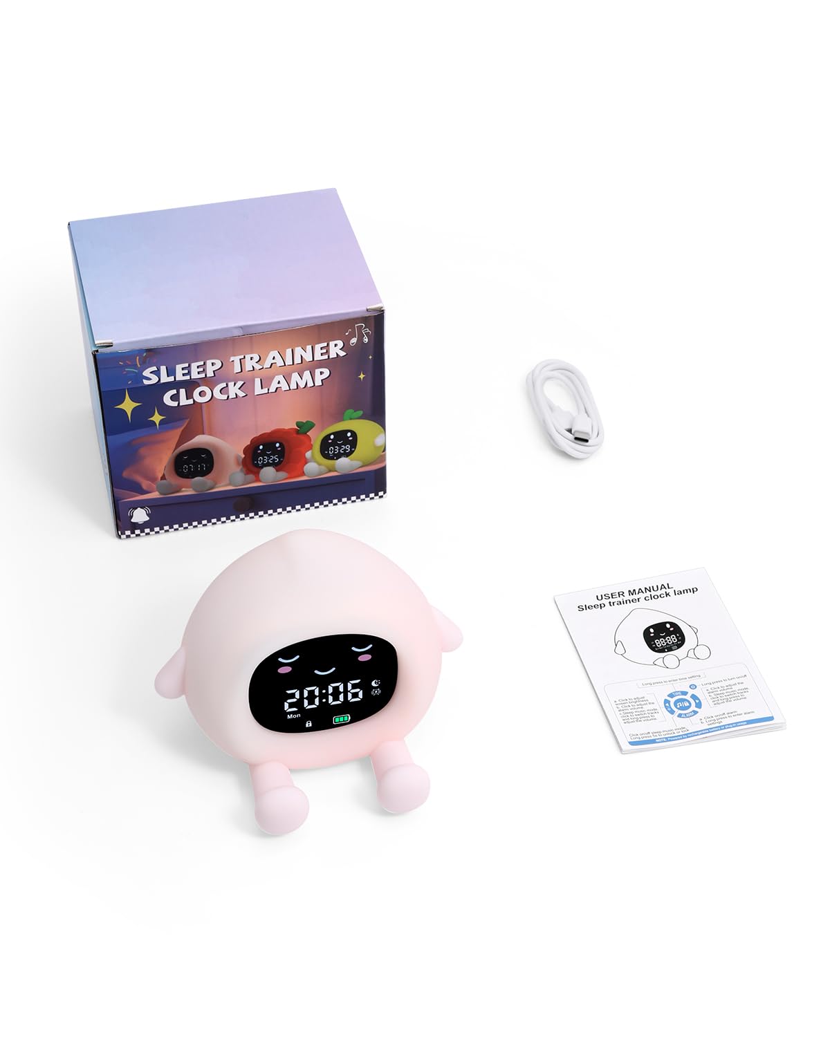 Kinderwecker, Niedlicher Wecker in Pfirsichform für Kinder, Schlaftrainer Kinder mit 9 RGB Farb Nachtlicht, 6 Beruhigende Klänge,Snooze-Funktion, Wake Up Lichtwecker für Mädchen und Jungen