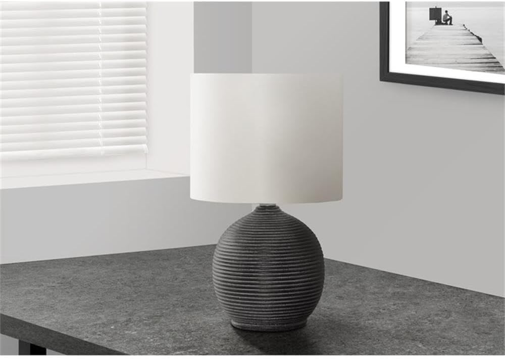 Pemberly Row 16" Beehive Table Lamp, Textured Black Resin Base, Ivory Fabric Drum Shade, Compact Design, Contemporary Accent Lighting for Living Room, Bedroom, Office, Nightstands, or Desks