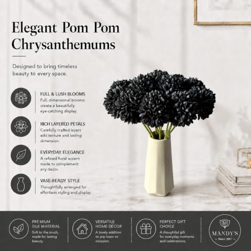 Image of Mandy's 12pcs Artificial Black Ball Chrysanthemum Flowers