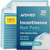 30 x AYDMED Incontinence Bed Pads 90 x 60cm | Adhesive Strips | Large Disposable Incontinence Pads | Maximum Absorbency Incontinence Bed Sheets For Adults, Children & Babies | 1,200ML Capacity