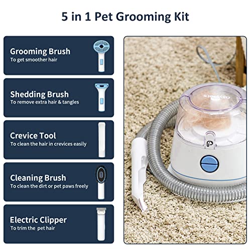 Dog Grooming Kit with 5 Professional Grooming Tools, Pet Grooming Vacuum Kit, 1.3L Dust Can, Low Noise Clippers Trimmers Deshedding Brush for Dogs Cats and Other Animals (Blue)