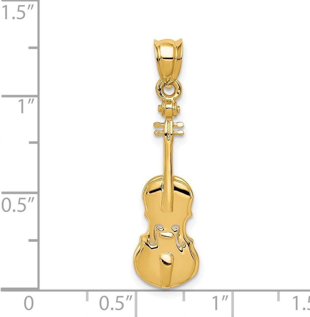 JewelryWeb 14k Yellow Gold Solid Polished Violin Charm 32.7x8.5mm Pendant Necklace for Women - Image 2
