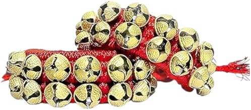 Brass 2 line Red Pad Ghungroo Bells || Indian Professional Handmade Dancing Ghungru Pads Pair Perfect for Bharatanatyam and Classical Indian Dance Accessories (2 Line pad (20+20) Bells)