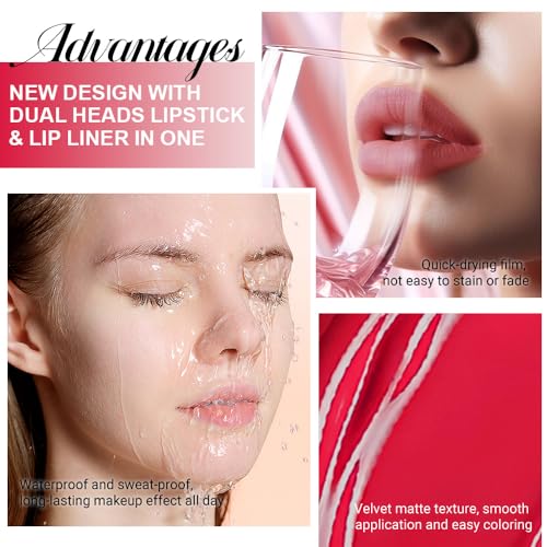 Image of evpct 1Pcs Fire Bright Red Matte Lip Liner & Liquid Lipstick Stain Makeup Set for Women, Red Lip Liner Stain Long Lasting Waterproof Smudge Proof, Cruelty Free Lip Stick Makeup 24 hours originales, 64