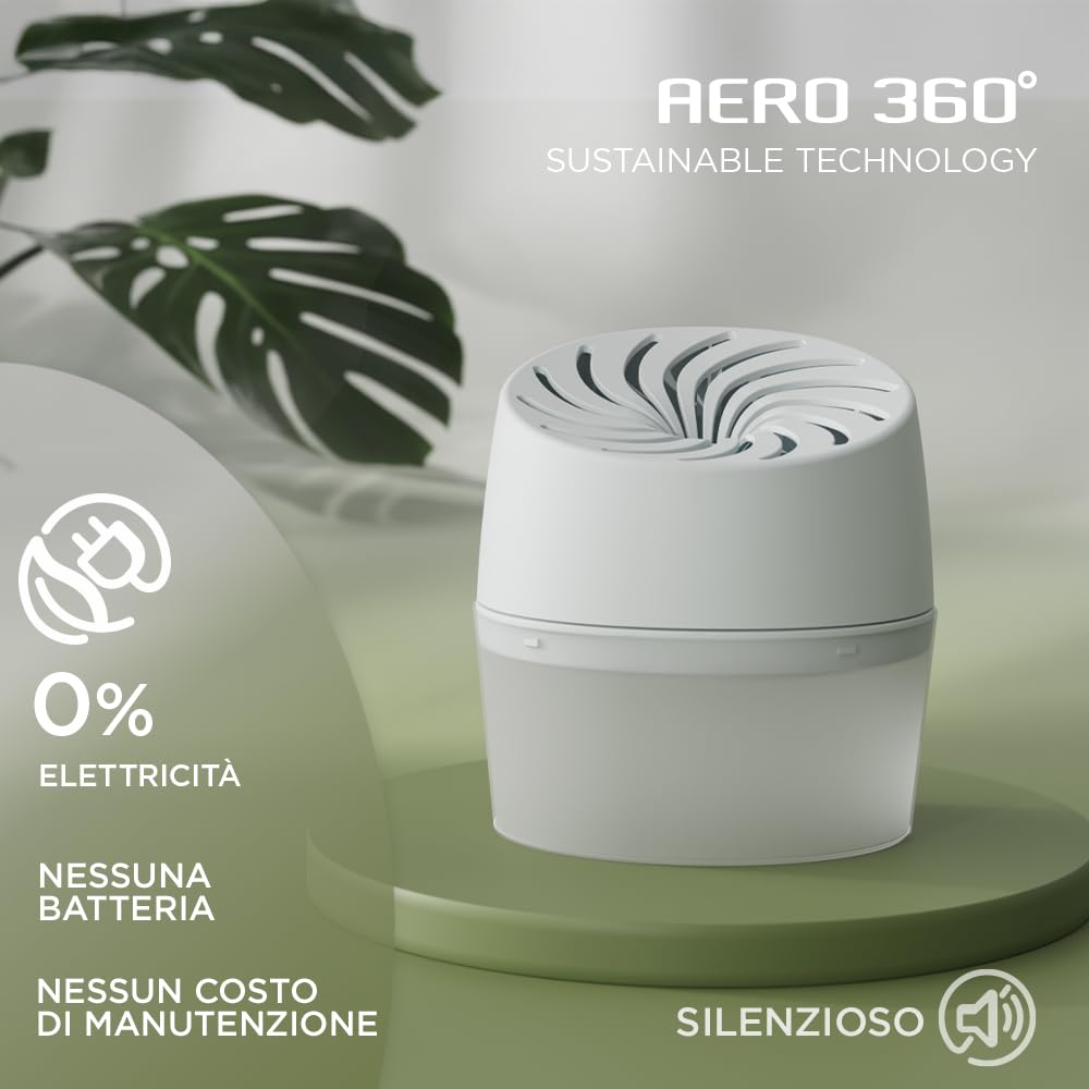 Ariasana Aero 360° Bagno Kit Assorbiumidità, deumidificatore casa non elettrico, assorbi umidità contro condensa, muffa e cattivi odori, 1 dispositivo e 1 ricarica in Tab da 450g