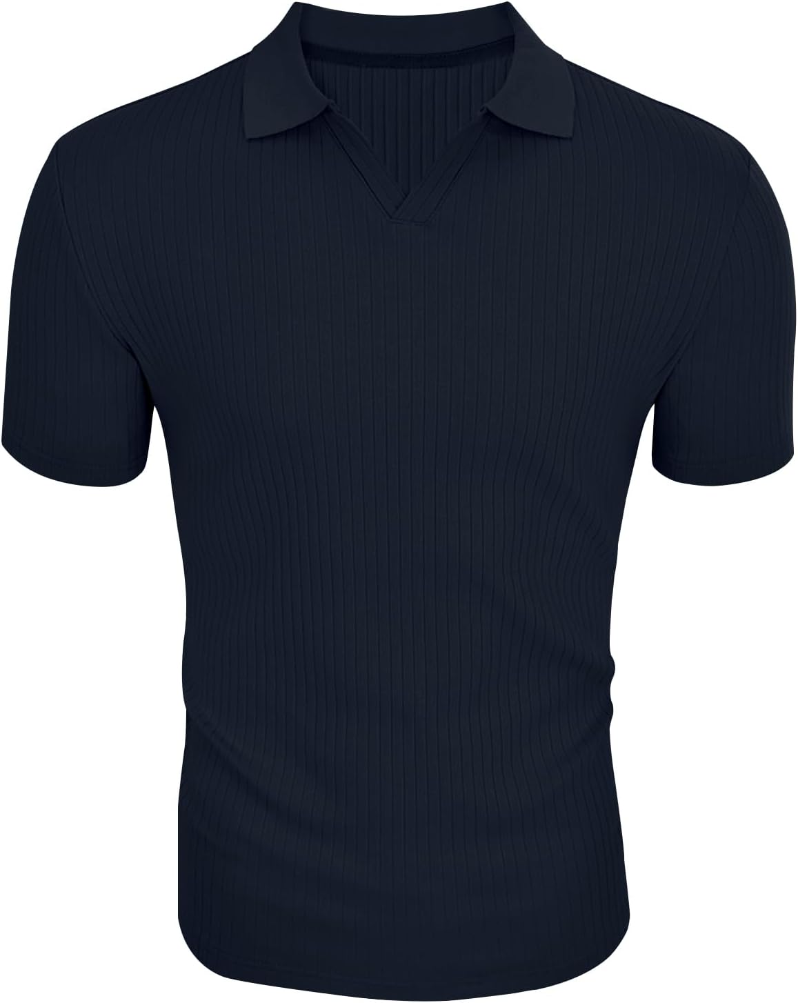 Men's Muscle V Neck Polo Shirts Slim Fit Short Long Sleeve Cotton Golf T-Shirts Ribbed Knit Soft Tees - Image 2