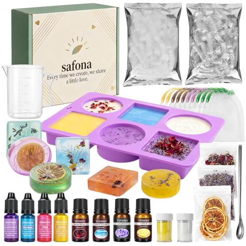 safona Seife Selber Machen Set für Anfänger DIY Bastelset Komplettset mit Seifenbasis Duft und Farbe Silikonformen und Anleitung Geschenkidee für Erwachsene und Kinder