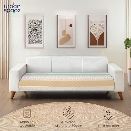 Image of Urban Space 3 Seater Quilted Sofa Cover mat, Non-Slip Sofa Protector, Easy Care & Machine Washable Cover, Sofa Seat Runner for Couch for Living Space (3 Seater - River Bands)