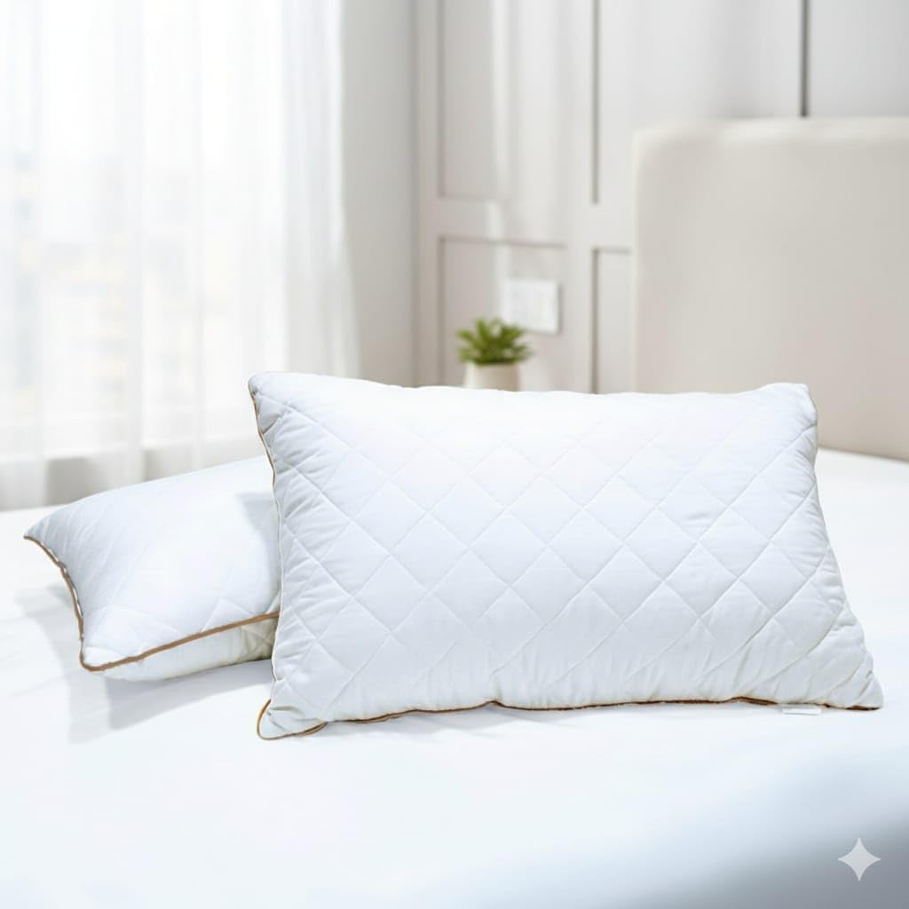 Quilted Microfiber Sleeping Pillows 12x20 Inch – Set of 2 3D Virgin Fiber | Soft Comfort with Firm Neck Support | Piped Edges | Mustard Yellow-image-36