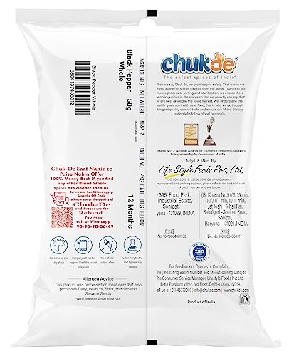 Image of Chukde Black Pepper Whole - Bold Size, High Oil & Flavor, Sterilized for Safety | Adulteration-free, Rich in Volatile Oil for Enhanced Taste | Gol morich, Kali mari, Kari menasu | 150 Gram (50 Gm x 3)