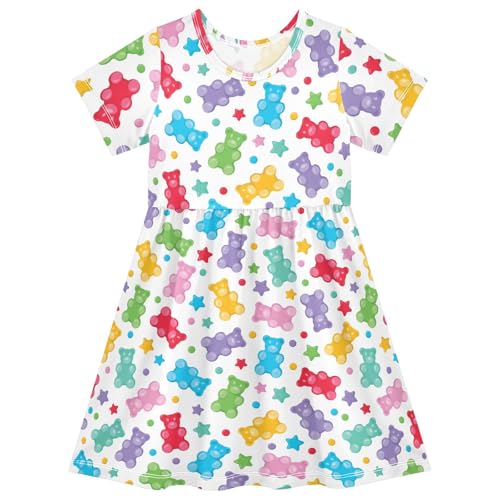 Girls Short Sleeve Dresses Monkey Red Heart Summer Sundress Kids School Casual Outfits 2-8 Years