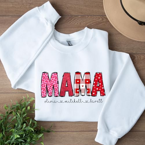 Custom Retro Mama Sweatshirt, Aesthetic Custom Mom Shirt with Kidnames, Cute Mama Crewneck Gift for Grandma, Personalized Mom Apparel Multi2