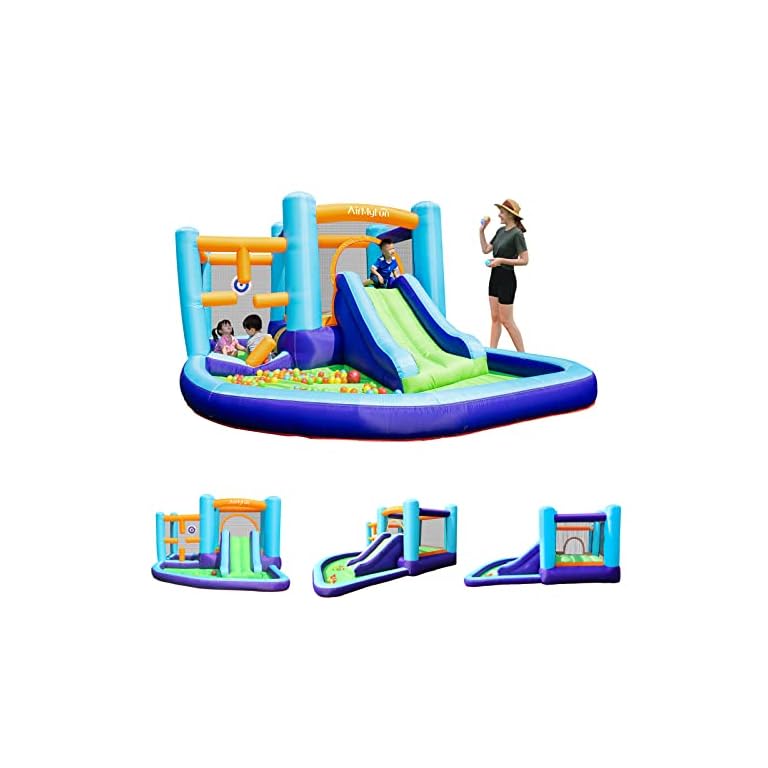 AirMyFun Inflatable Bounce House, Bouncer & Slide with Air Blower, Play House with Ball Pool, Inflatable Kids Slide,Jumping Castle with Carry Bag