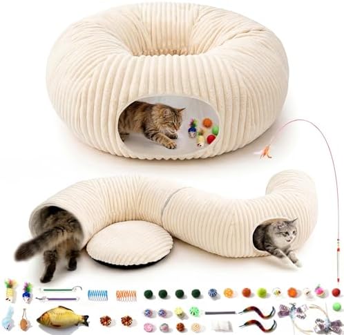 Cat Tunnel Bed with 40 Pcs Interactive Cat Toys, Cat Tube with Ki...
