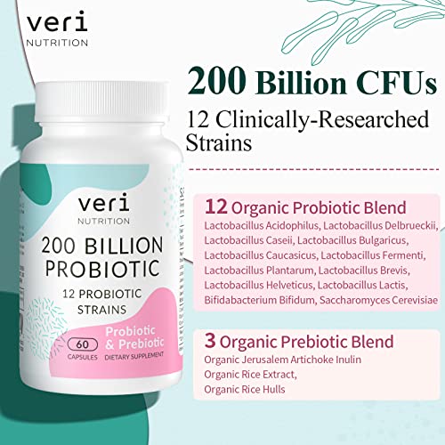 200 Billion Cfus Probiotics For Women & Men - 12 Diverse Probiotic + Organic Prebiotics, Daily Probiotics For Digestive Gut & Immune Health, Bloating, Shelf Stable - 60 Capsules (60-Day Supply) #TOP7