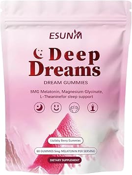ESUNM Deep Dream Sleep Gummies with 5mg Melatonin, Magnesium, Glycinate, L-Theanine for Sleep Support- Non-Habit Forming Sleep Supplement,60 Gummies, 30 Day Supply