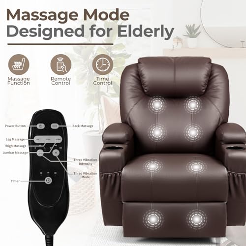 Sillón reclinable masaje Marrón con cuero miniatura 4