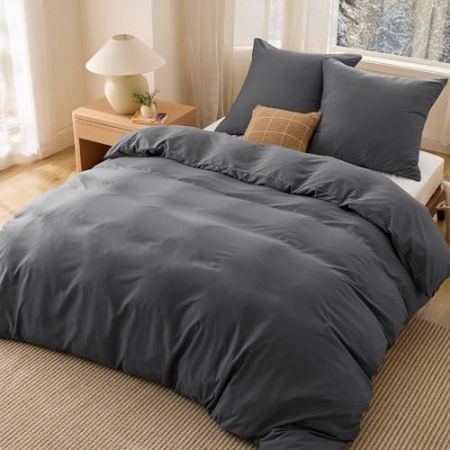 BEDSURE Bettwäsche 200x220 3teilig Anthrazit - 1 Bettbezug 200x220 cm + 2 Kissenbezüge 80X80 cm, ÖKO-TEX Bettwäsche-Sets Grau Polyester Mikrofaser mit Reißverschluss