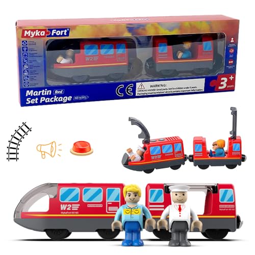 LYPPUL Eisenbahn Elektrische lok Holzeisenbahn Zug, Batteriebetriebenes Zugset,...