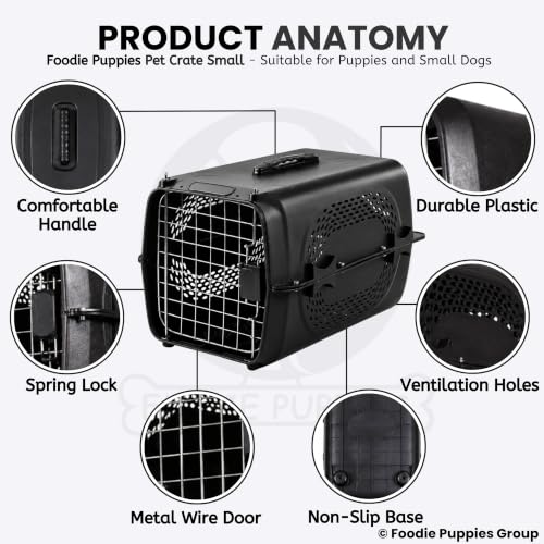 Image of Foodie Puppies Imported Plastic Pet Travel Carrier Cage (48.5 X 32 X 30 cm, Small) for Cats, Small Dogs, Puppies & Small Animals I Portable Transporter Box with Metal Door and Spring Lock