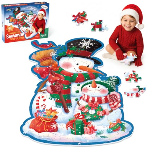 Snowman Floor Puzzle for Kids Age 4-8, 45PCS Jumbo Christmas Jigsaw Puzzle, Large 25.6