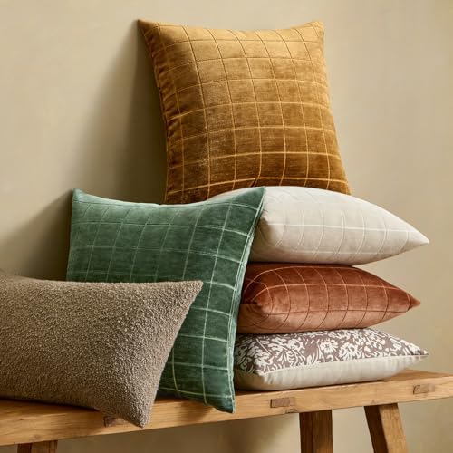 Image of MIULEE Moss Green Plaid Decorative Throw Pillow Covers 18x18 Set of 2 | Vintage Check Chenille Couch Pillows Neutral Boho Farmhouse Cushion Covers Modern Home Decor for Sofa Bed Living Room
