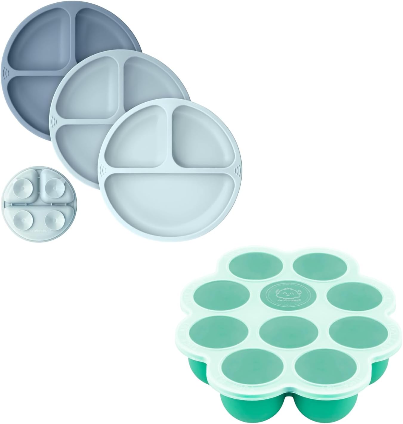 KeaBabies Suction Plates for Baby, Toddler and Silicone Baby Food Freezer Tray with Clip-on Lid - Silicone Divided Food Plates with Suction, Breast Milk Trays for Freezer