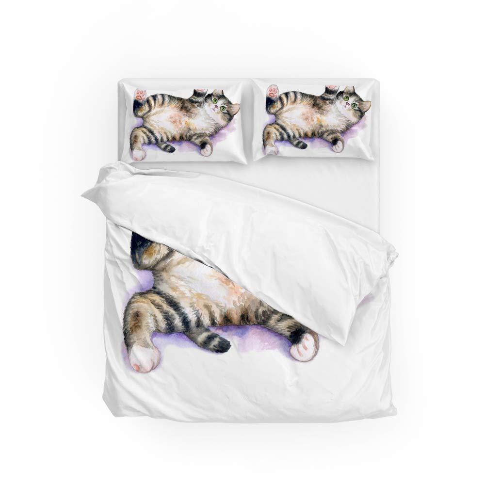 Housse de couette chaton 3D Queen Size avec 2 taies d'oreiller
