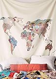 - - Tapiz de pared con diseño de mapa del mundo floral, para decoración del hogar, 152 x 152 cm, tamaño doble
