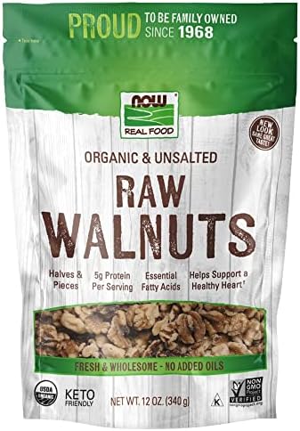 NOW Foods, Certified Organic Walnuts, Raw and Unsalted, Halves and Pieces, Good Source of Protein and Healthy Fatty Acids, Certified Non-GMO, 12-Ounce (Packaging May Vary)
