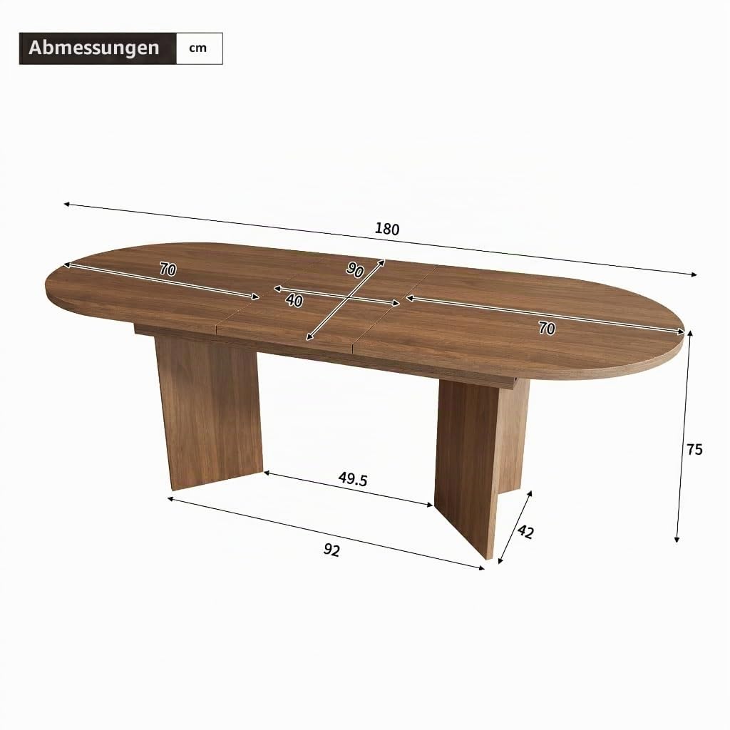 Runder Esstisch Ausziehbar 140/180x90x75cm, Ausziehbarer Esstisch Oval, Kaffee-Freizeittisch, Esszimmertisch, Küchentisch, für 6–8 Personen, für Küche, Wohnzimmer (Walnussholzfarbe, 140/180x90x75cm)