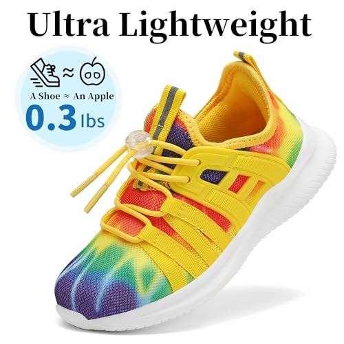 Kids' Tennis Shoes Breathable Sneakers for Boys Girls Running Shoes Comfortable Sports Footwear Yellow & Red Size Toddler 8.53