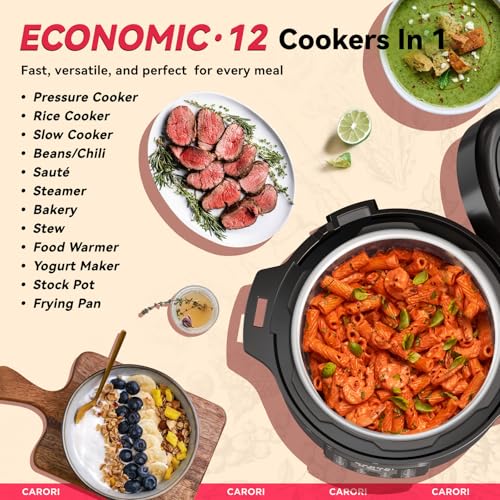 1200W 12-in-1 Electric Pressure Cooker 8Qt, Stainless Steel Pressure Cooker, Slow Cook Rice Cooker Steamer Sauté, Yogurt Maker, Warmer & Sterilizer with Recipe, Safer Venting Design, Black - Image 3